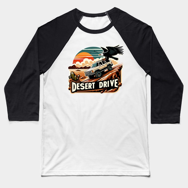 Suv Driving On A Sand Dune, Desert Drive Baseball T-Shirt by Vehicles-Art